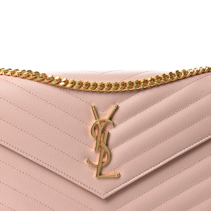 Saint Laurent Grain De Poudre Matelasse Chevron Monogram Chain Wallet Pale Blush 11 of 12