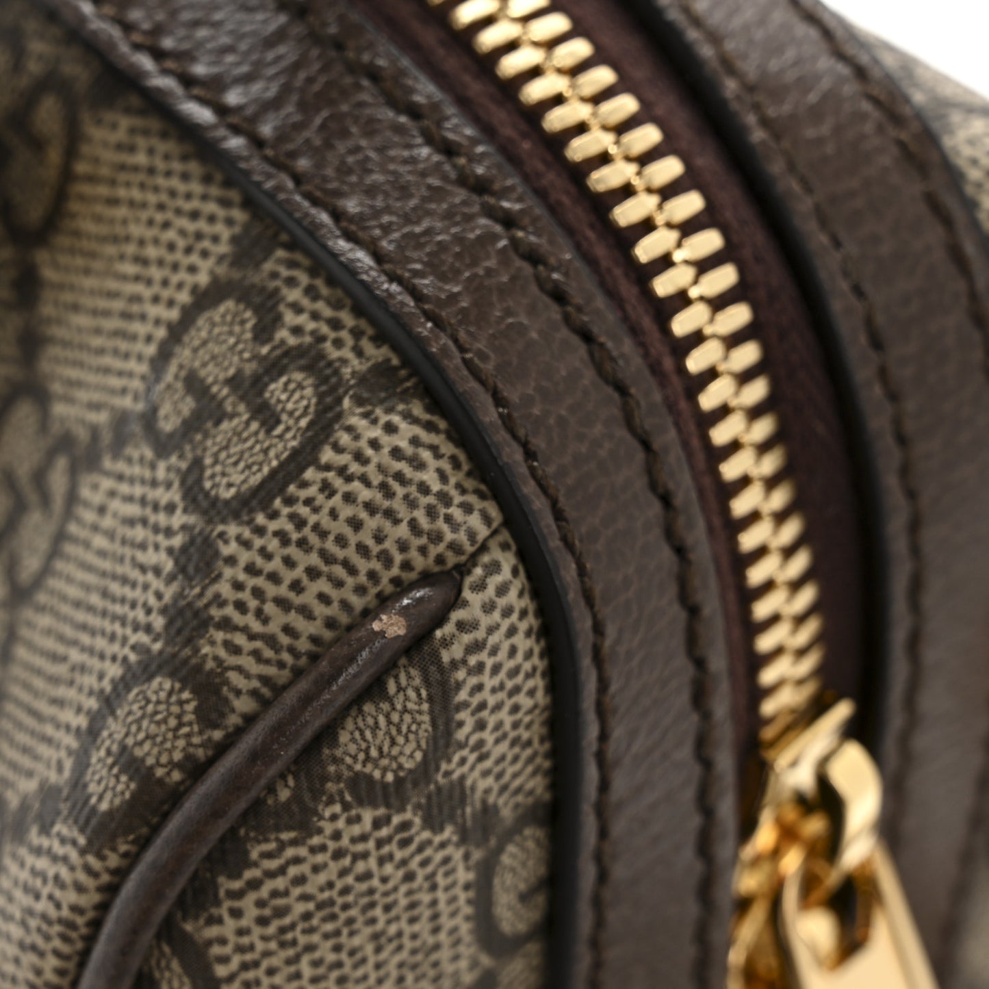 GG Supreme Monogram Textured Dollar Calfskin Web Mini Ophidia Top Handle Bag Beige Dark Brown