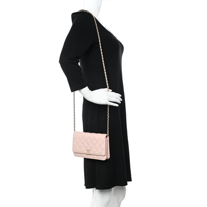 Chanel Caviar Quilted Enamel Wallet on Chain WOC Light Pink 2 of 9