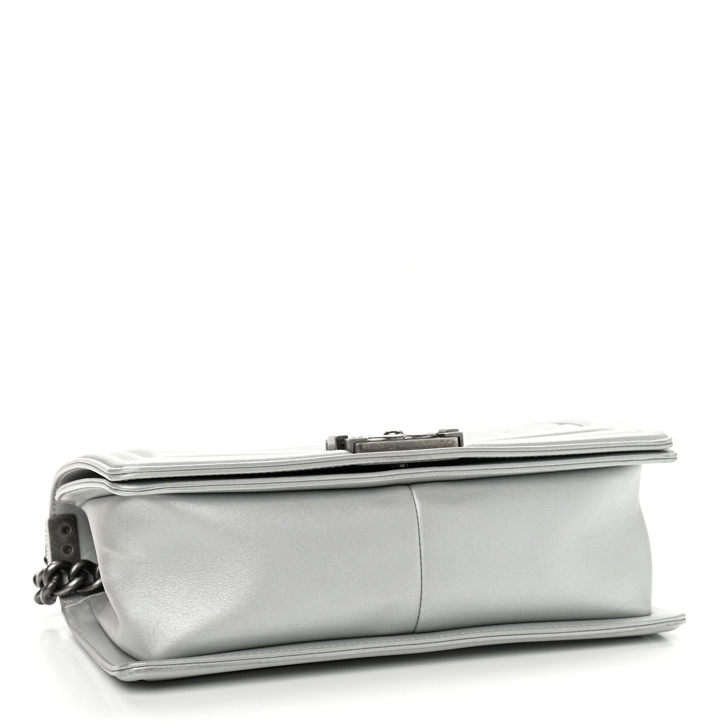 Metallic Calfskin Quilted Medium Boy Flap Silver