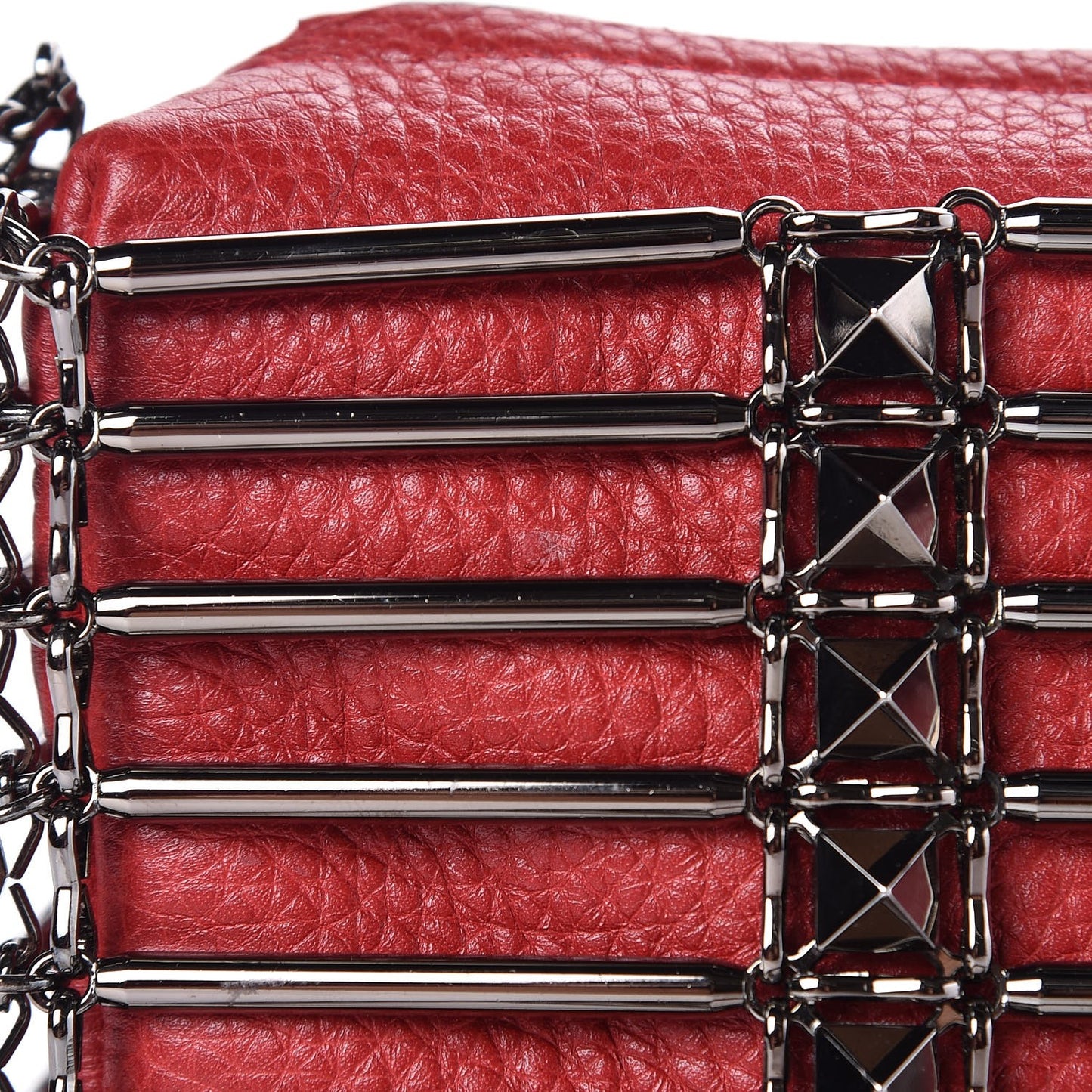 Calfskin Rockstud Caged Crossbody Bag Red