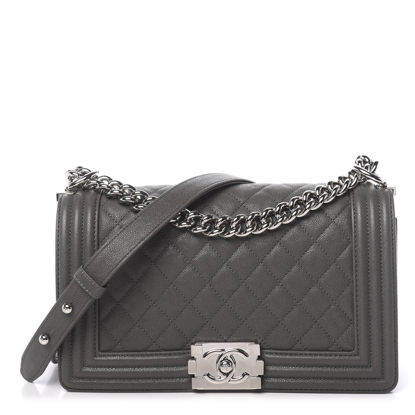 Caviar Quilted Medium Boy Flap Grey