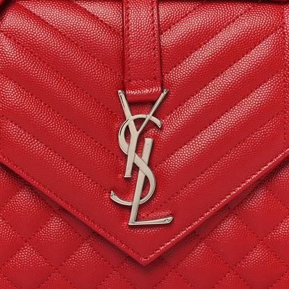 Saint Laurent Grain De Poudre Textured Mixed Matelasse Triquilt Medium Monogram Satchel New Red 7 of 9