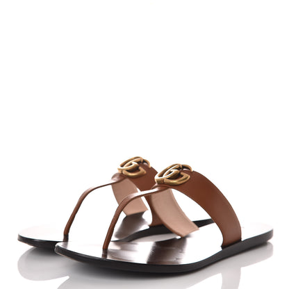 Gucci Calfskin GG Marmont Thong Sandals 37.5 Cognac 3 of 13