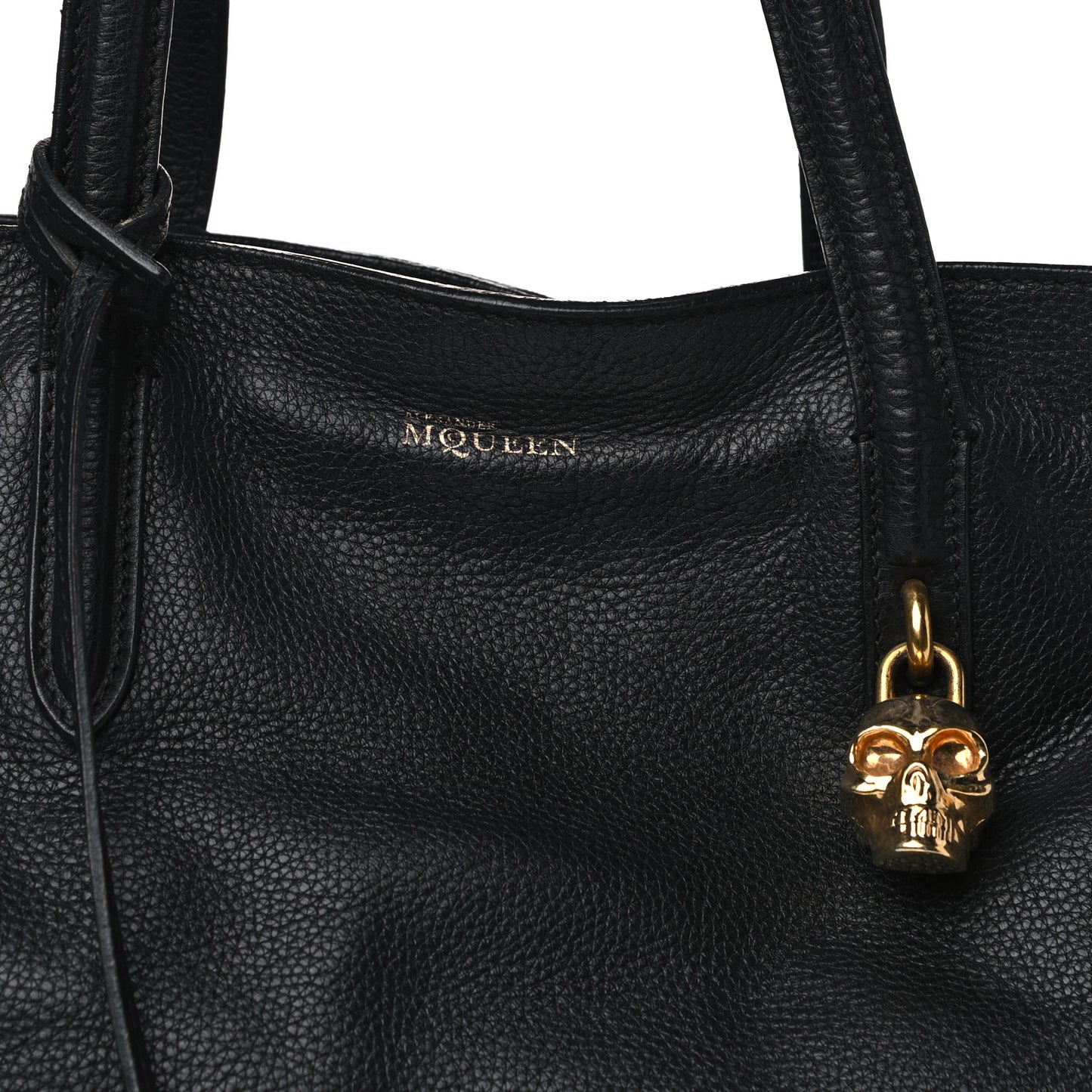 Pebbled Calfskin Large Skull Padlock Zip Around Tote Black