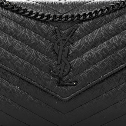 Saint Laurent Grain De Poudre Matelasse Chevron Monogram Monochrome Chain Wallet Black 6 of 9