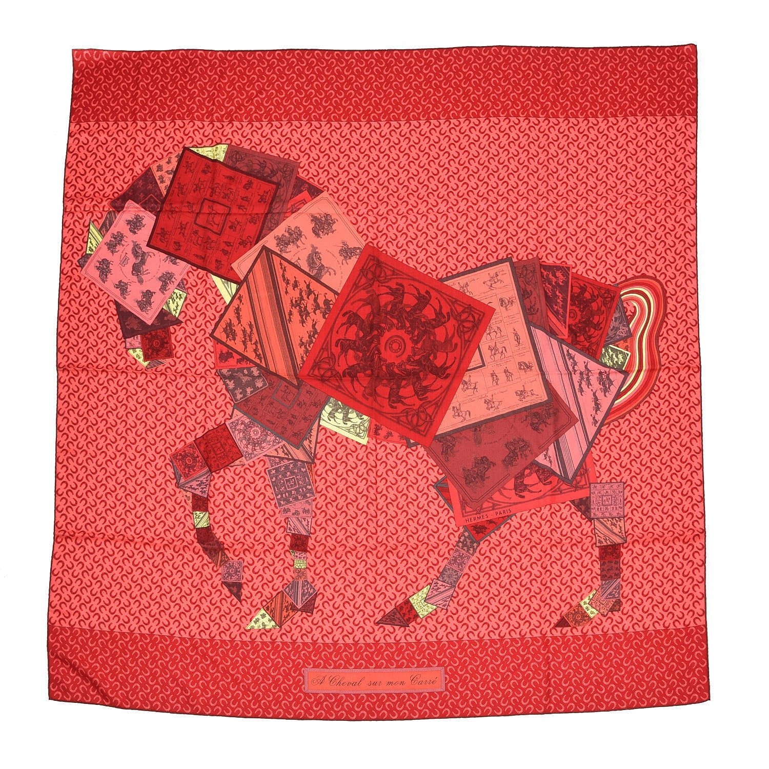 Hermes Cashmere Silk A Cheval Sur Mon Carre Shawl 140 Rouge Crevette Bois De Rose 1 of 6