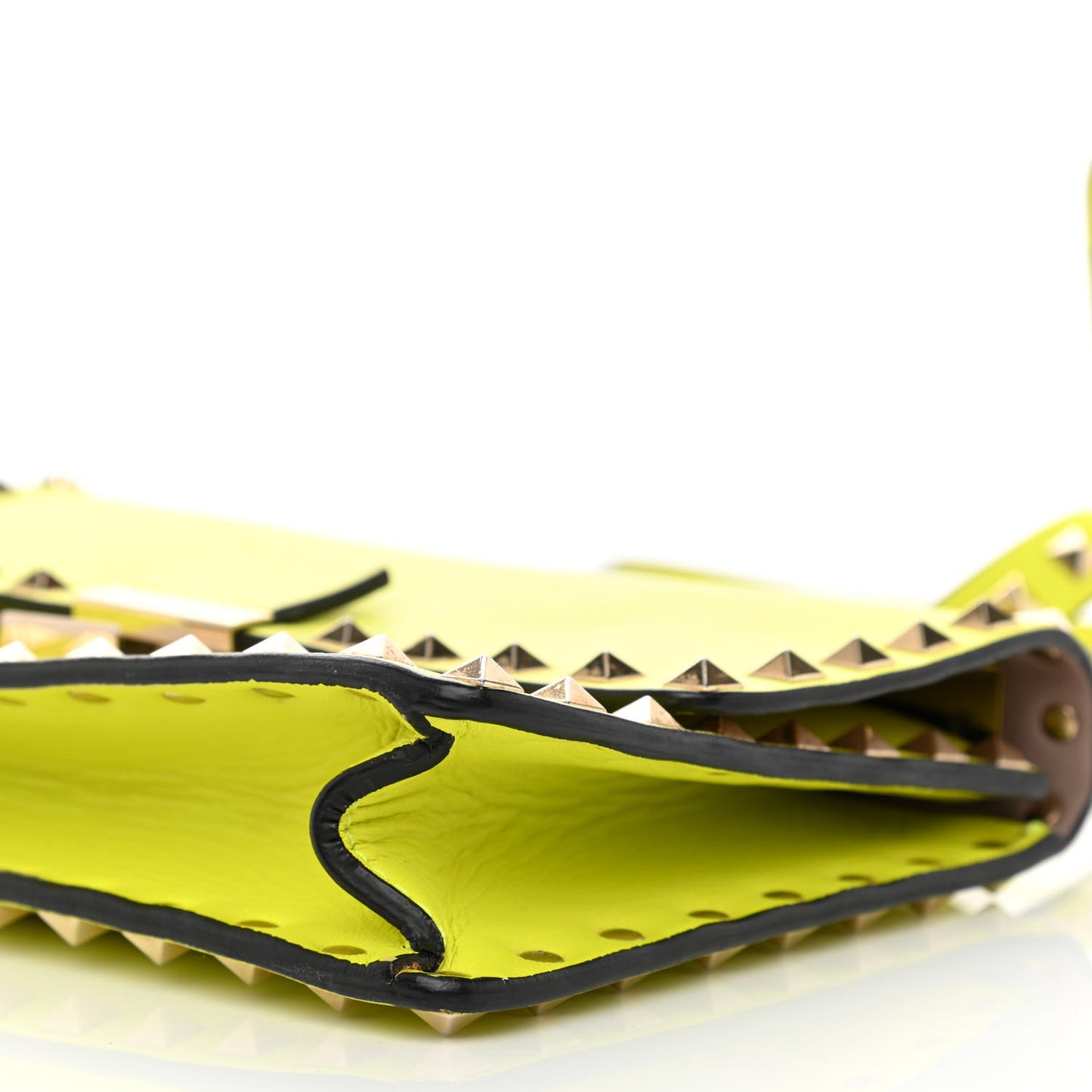 Calfskin Rockstud Top Handle Crossbody Bag Yellow Fluo