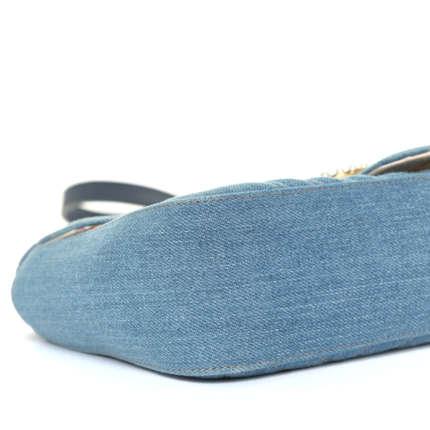 Gucci Denim Matelasse Small Pearly GG Marmont Shoulder Bag Blue 4 of 9