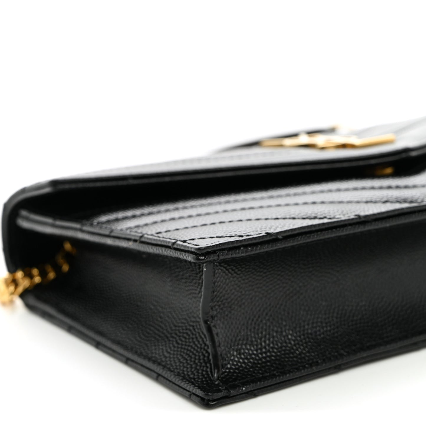 Grain De Poudre Matelasse Chevron Monogram Envelope Chain Wallet Black