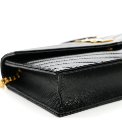 Saint Laurent Grain De Poudre Matelasse Chevron Monogram Envelope Chain Wallet Black 8 of 9