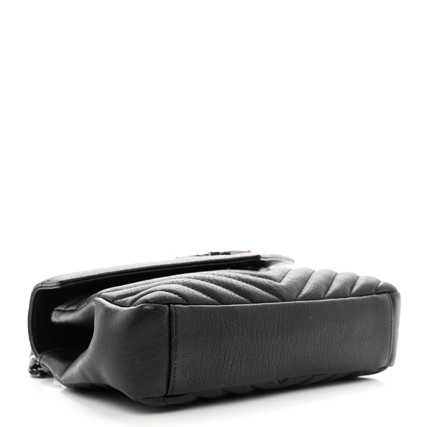 Sheepskin Matelasse Chevron Monogram Medium College Bag Black