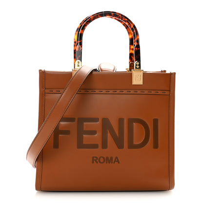 Fendi Vitello King Plexiglass Logo Embossed Small Fendi Sunshine Shopper Tote Cuoio 1 of 9