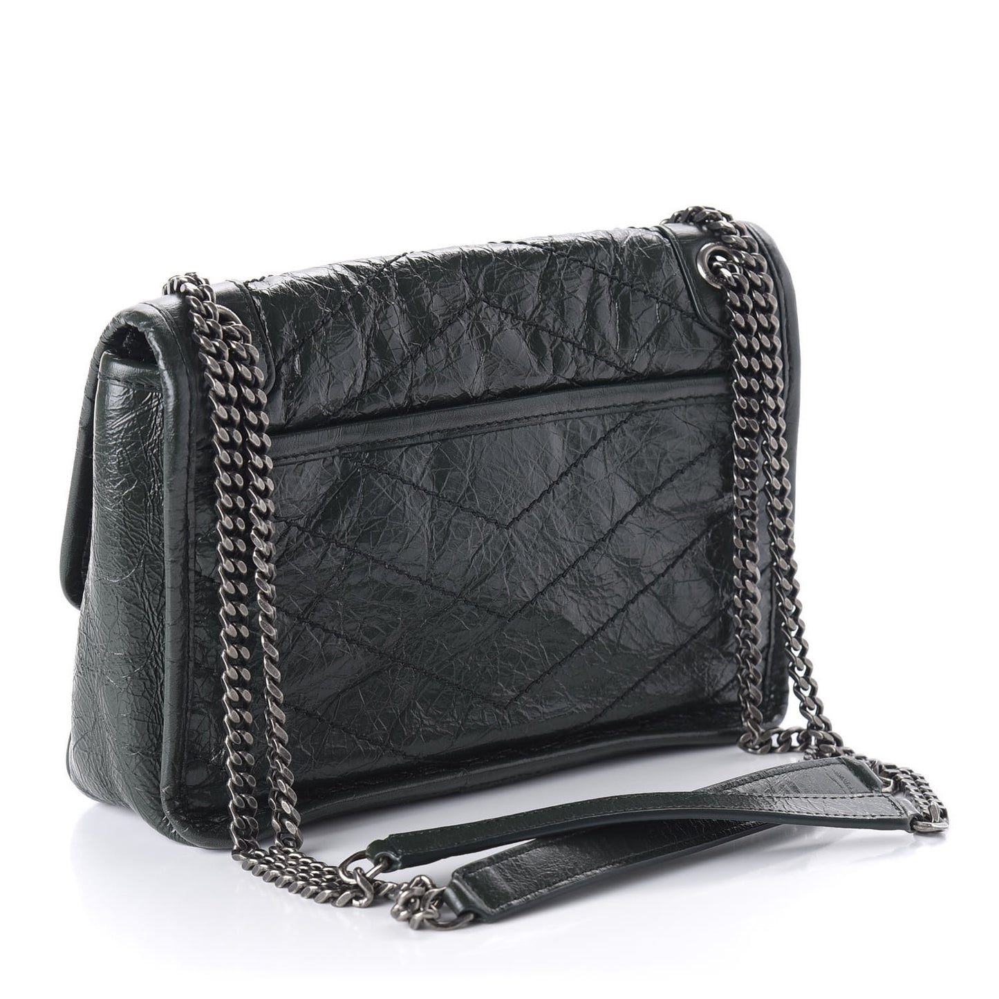 Crinkled Calfskin Matelasse Monogram Baby Niki Chain Satchel Dark Green