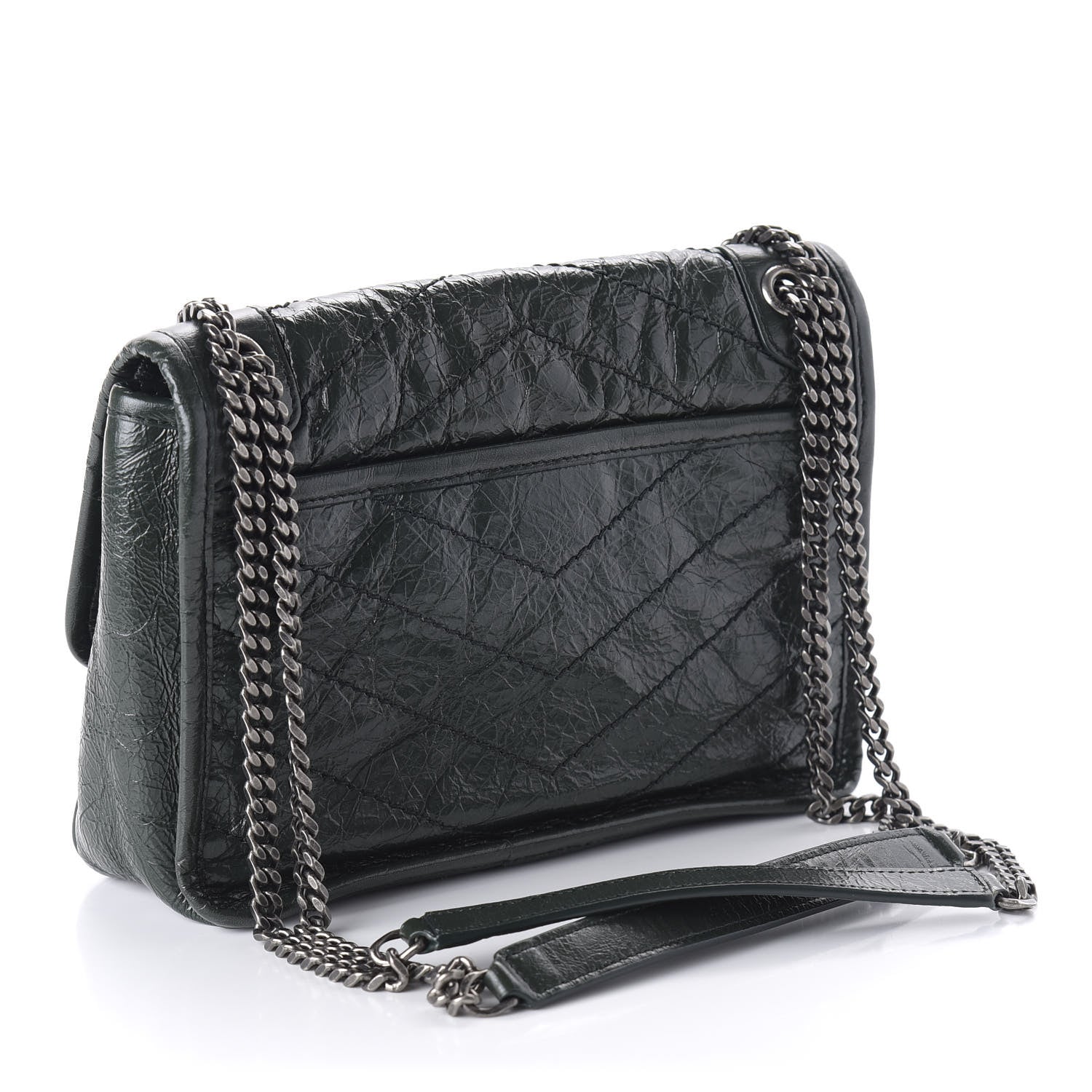 Saint Laurent Crinkled Calfskin Matelasse Monogram Baby Niki Chain Satchel Dark Green 3 of 9