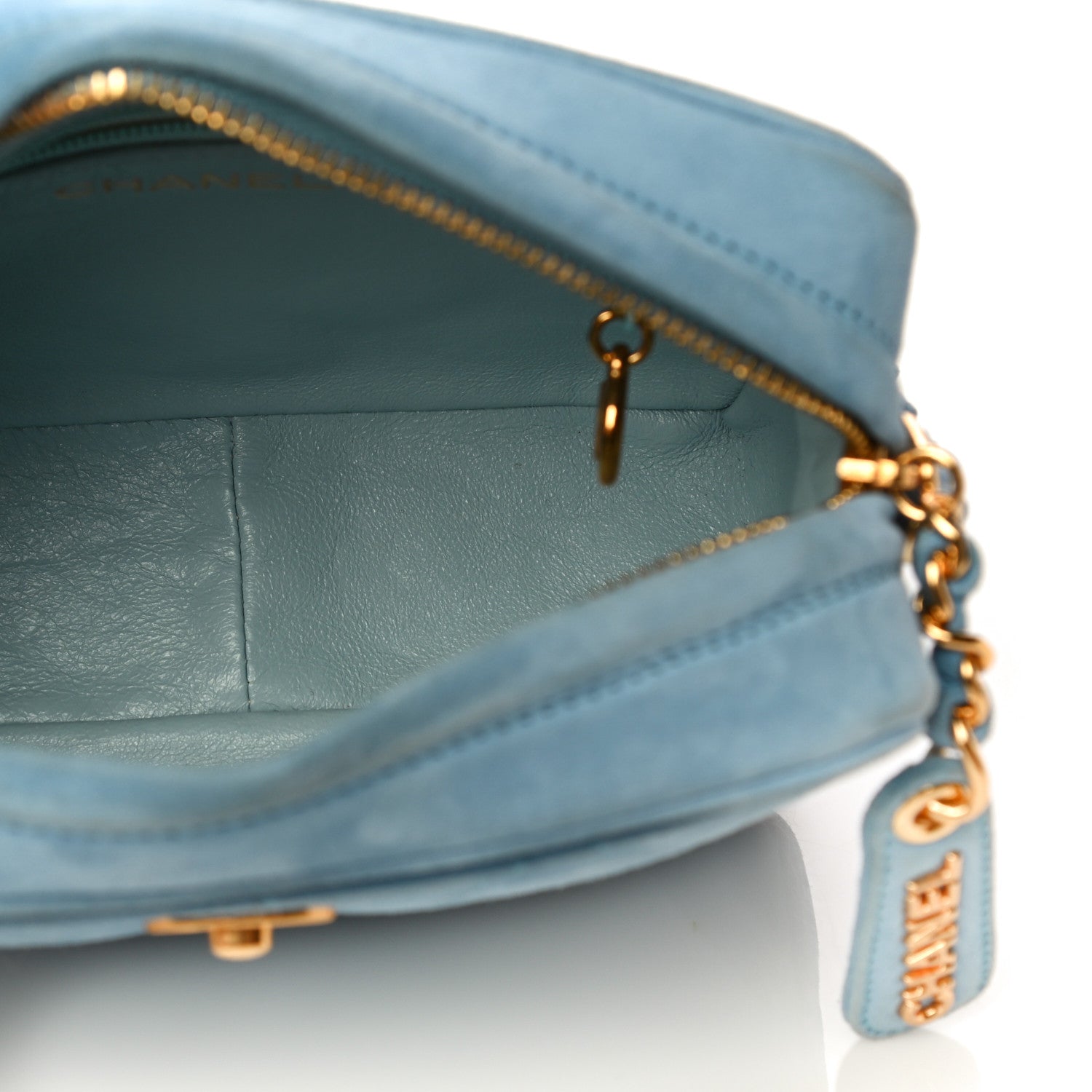 Chanel Suede Quilted Shoulder Bag Light Blue 4 of 20