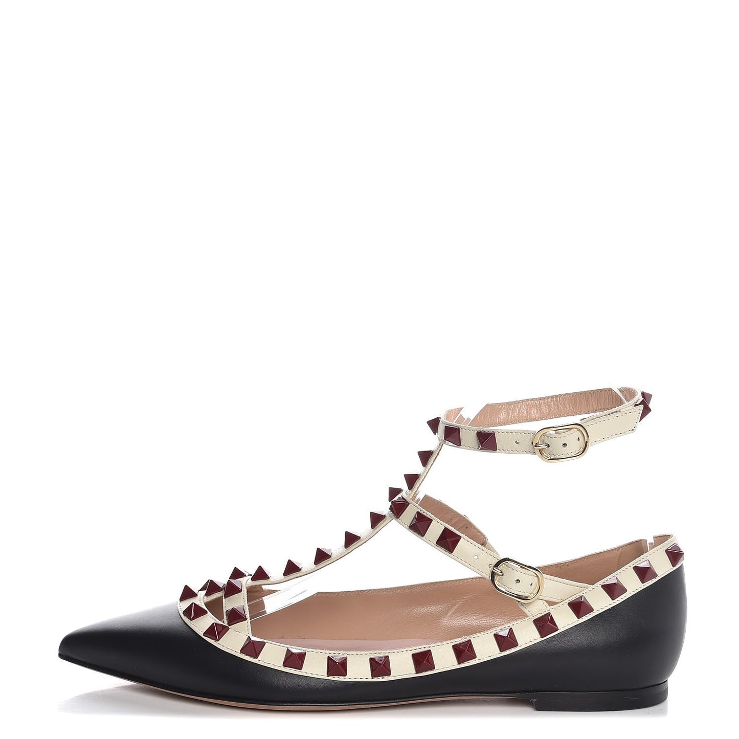 Nappa Rockstud Cage Ballerina Flats 36 Black Powder