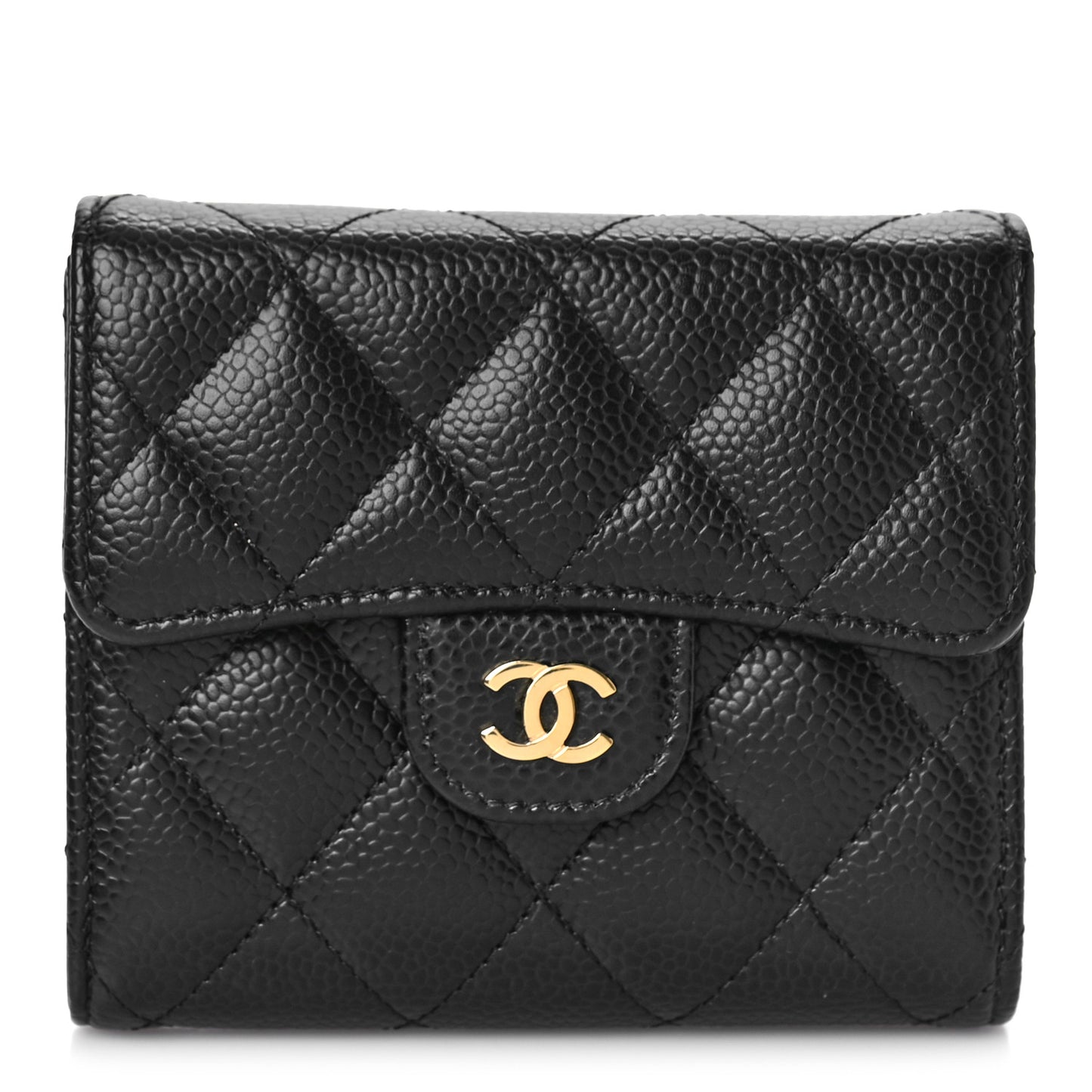 Caviar Quilted Compact Flap Wallet Black