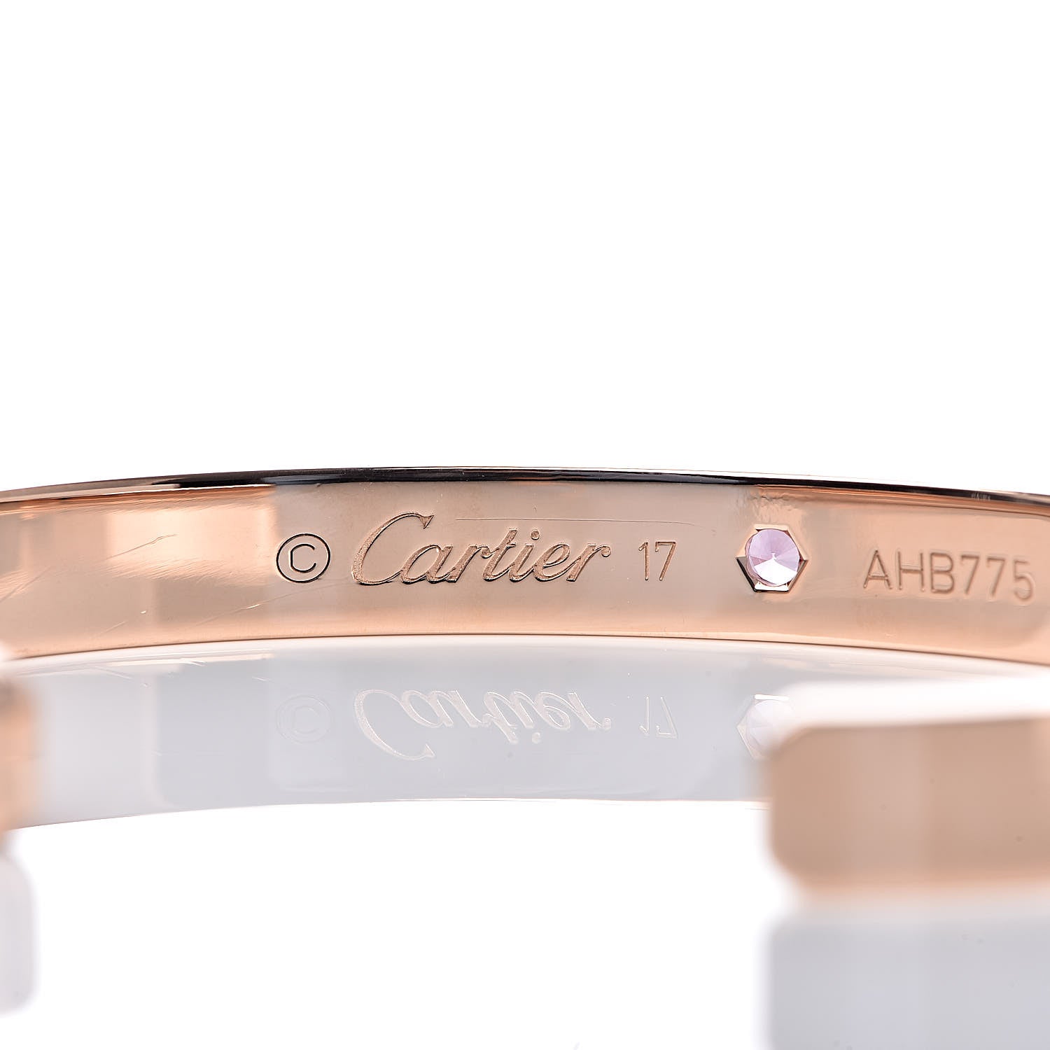Cartier 18K Pink Gold Pink Sapphire LOVE Cuff Bracelet 17 4 of 6