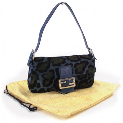 Fendi Calf Hair Leopard Print Baguette Blue 4 of 13