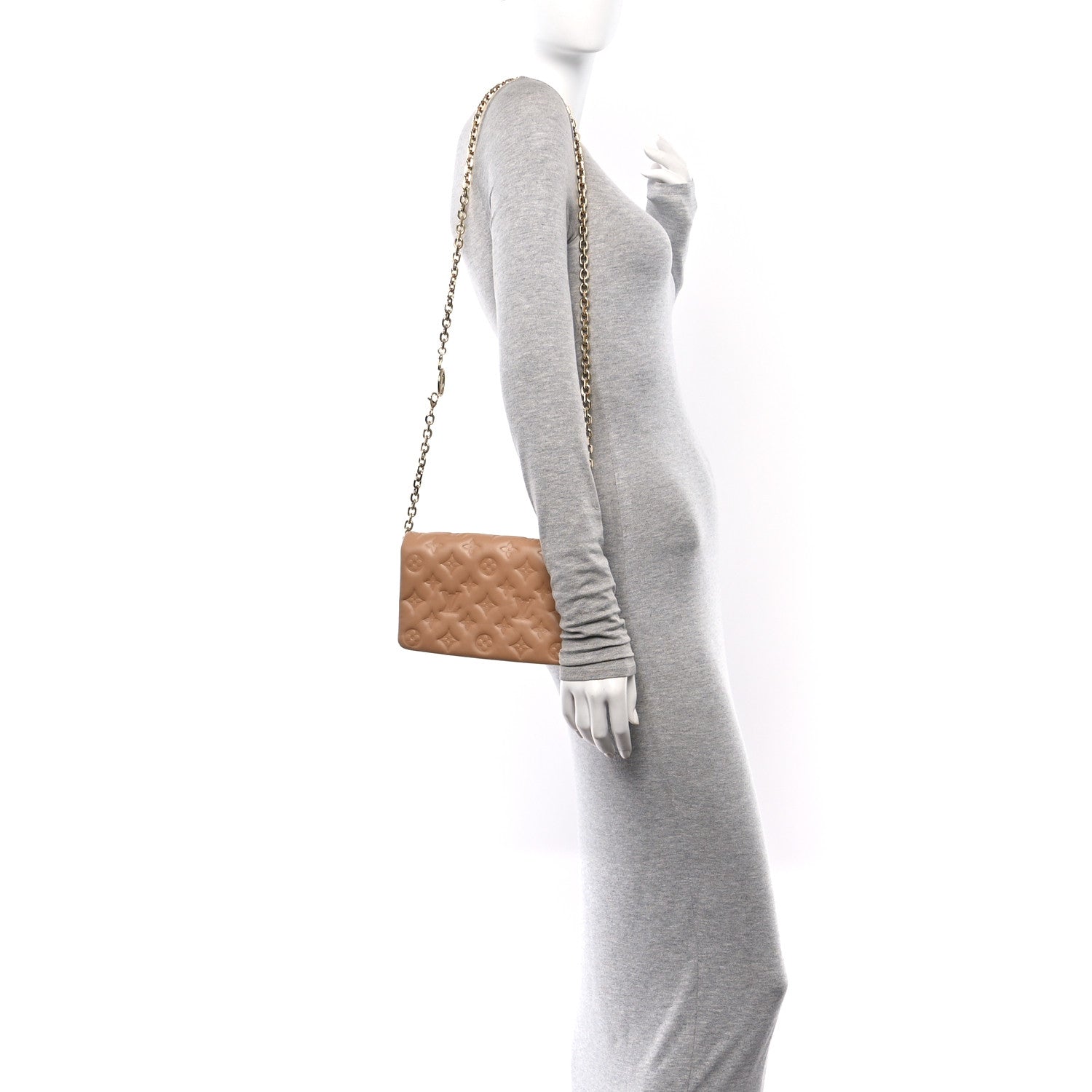 Louis Vuitton Lambskin Embossed Monogram Pochette Coussin Camel 2 of 12