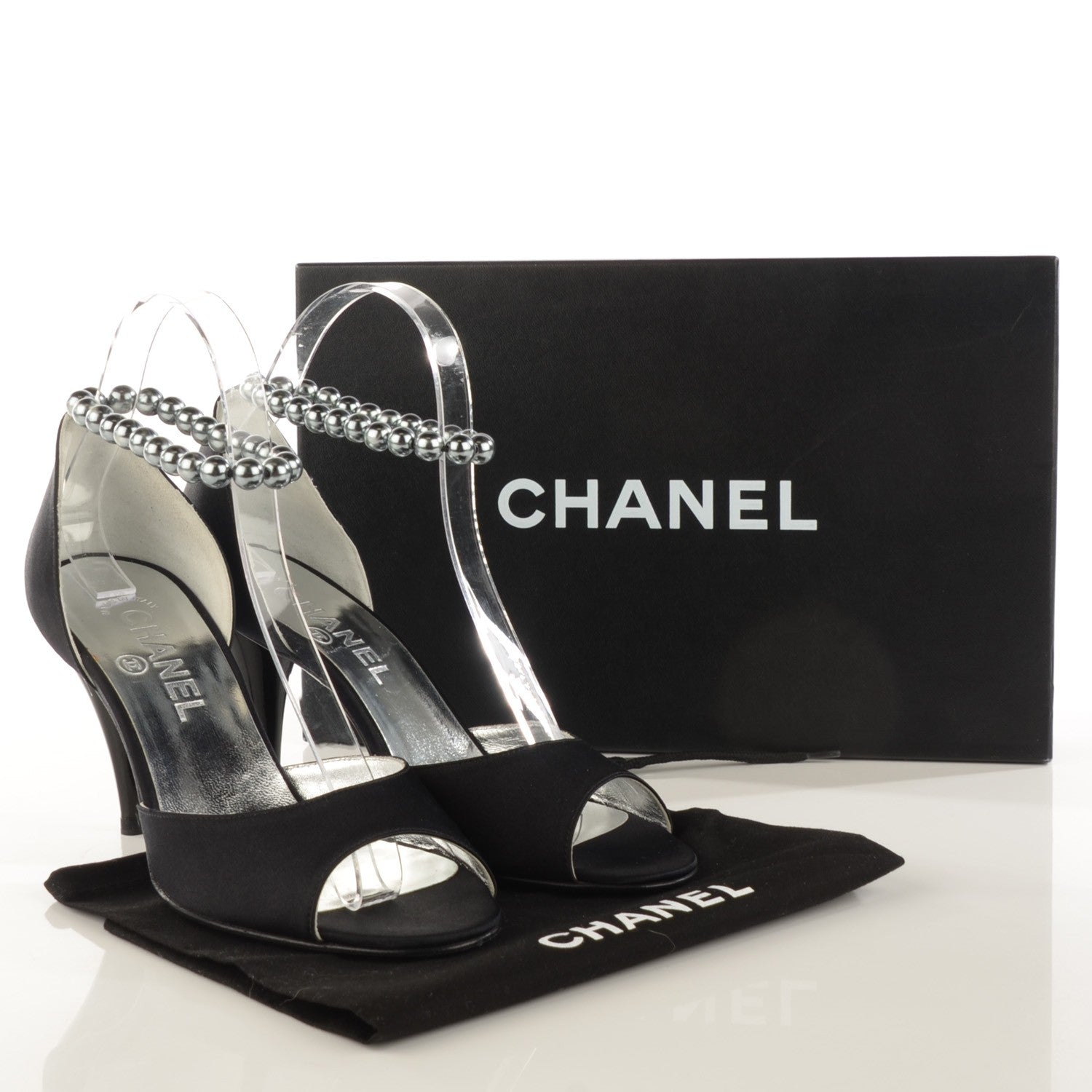 Chanel Satin Pearl Ankle Strap Pumps Black 37 4 of 8