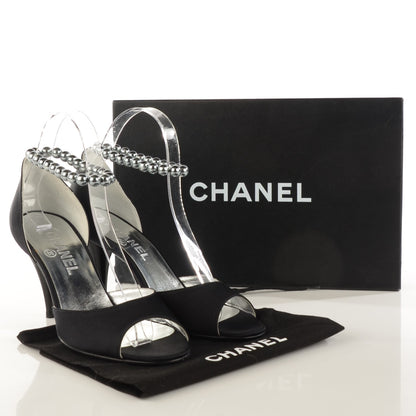 Chanel Satin Pearl Ankle Strap Pumps Black 37 4 of 8