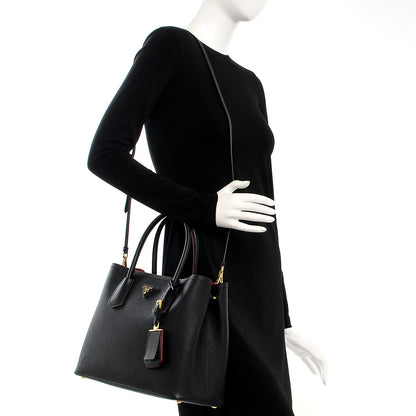 Prada Saffiano Cuir Medium Double Bag Black Fuoco 2 of 7