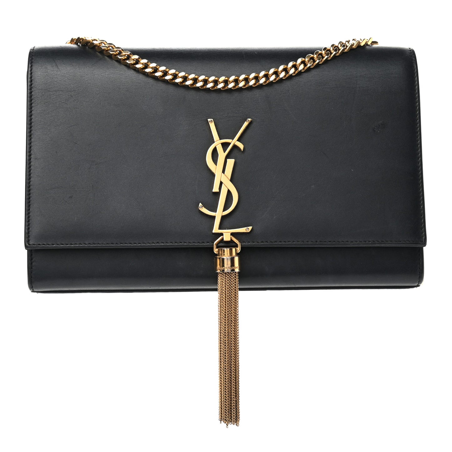 Smooth Calfskin Medium Classic Monogram Kate Tassel Satchel Black