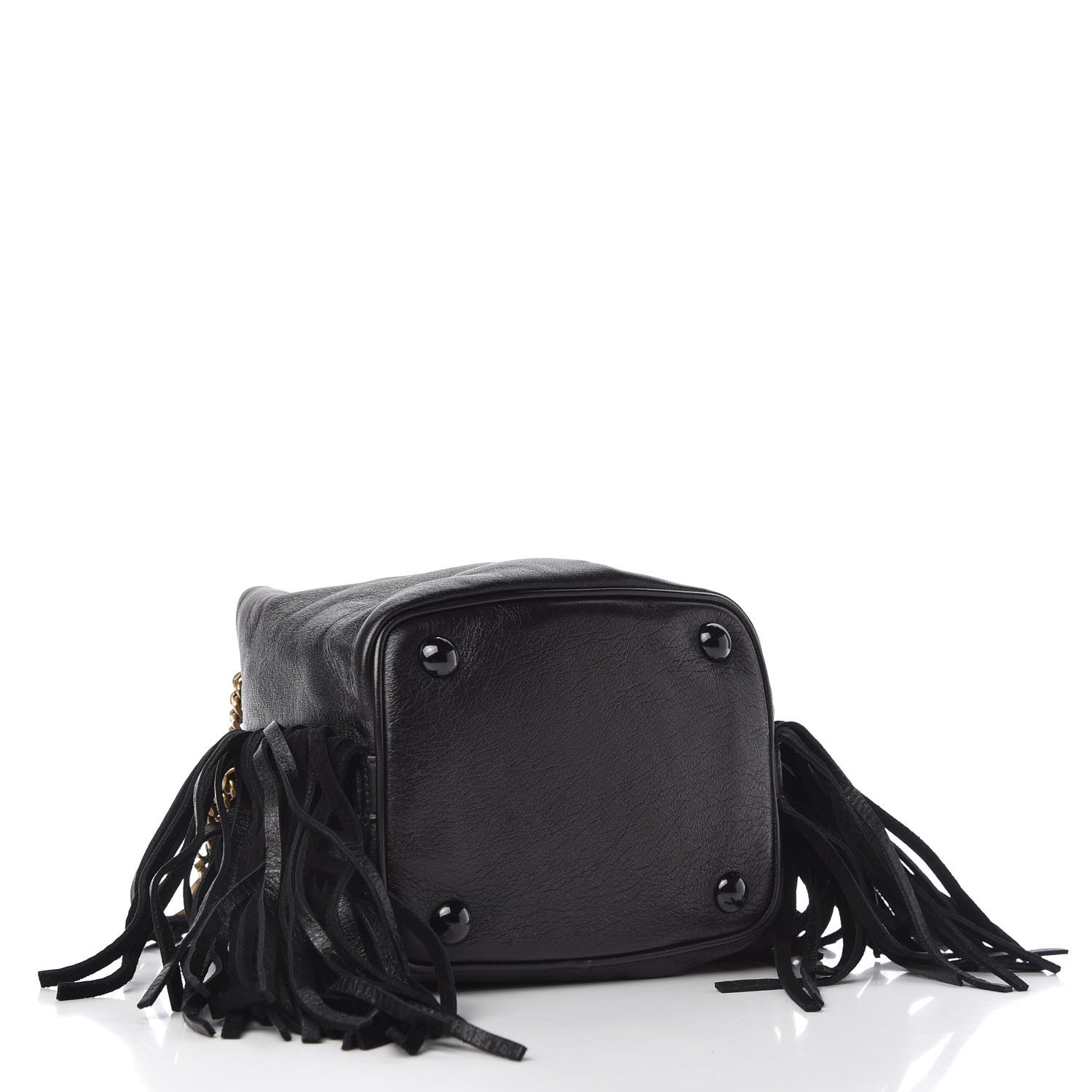 Saint Laurent Calfskin Suede Fringe Baby Emmanuelle Bucket Black 4 of 10