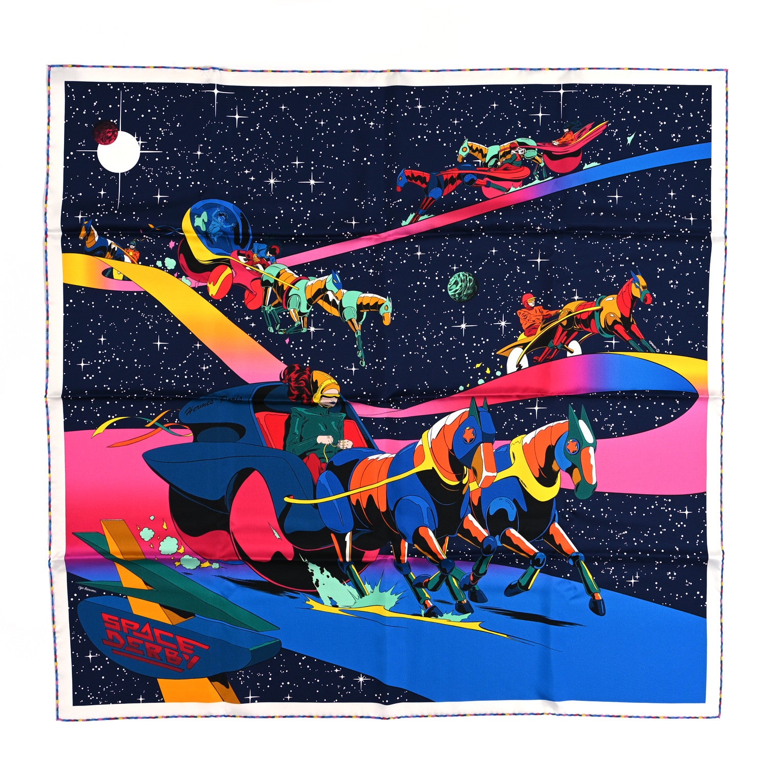 Hermes Silk Space Derby Scarf 90 Marine Rose Vif Multicolor 1 of 5