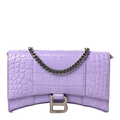 Balenciaga Shiny Calfskin Crocodile Embossed Hourglass Chain Bag Lilac 1 of 11