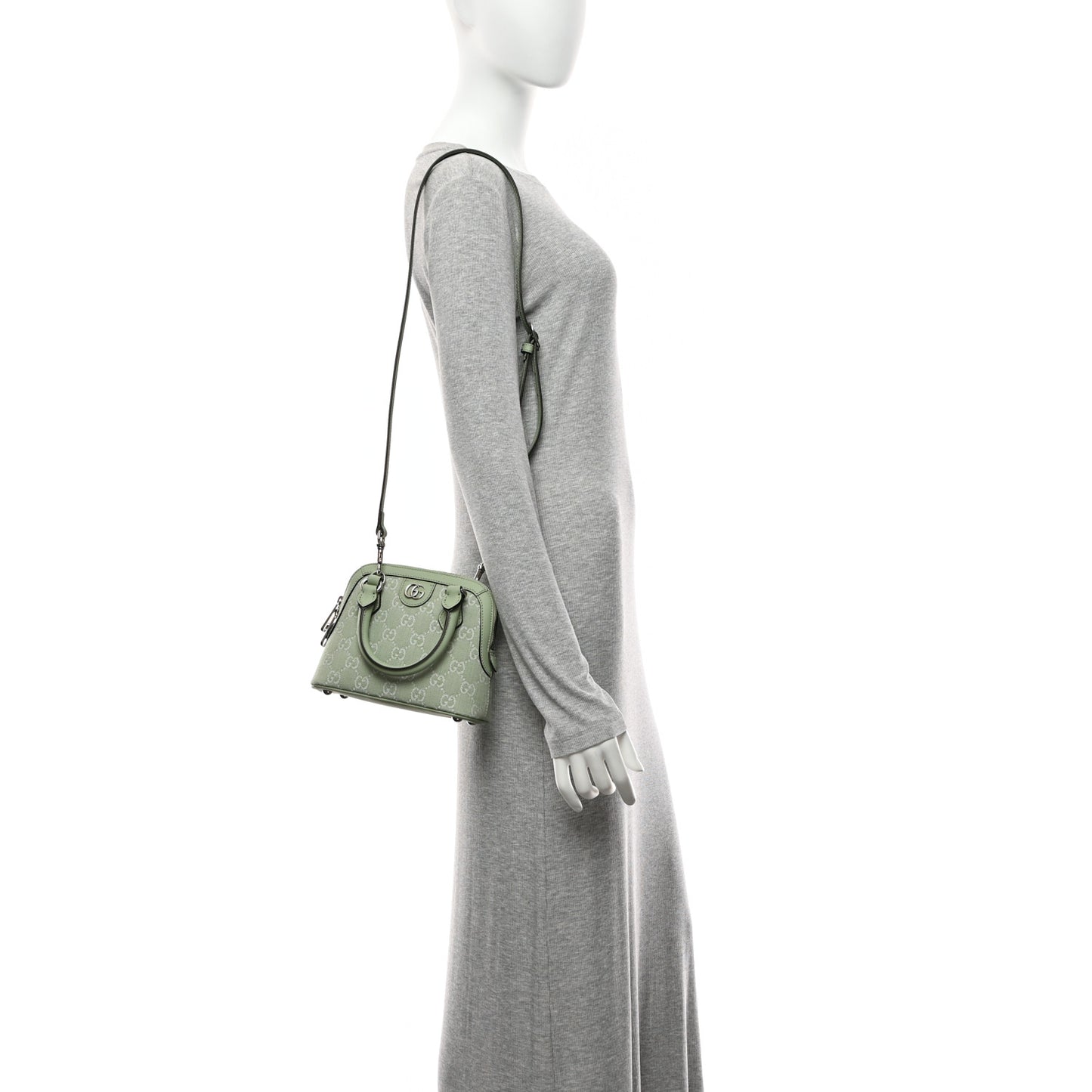 Summer Denim Calfskin GG Monogram Web Mini Top Handle Ophidia Dome Shoulder Bag Pale Green