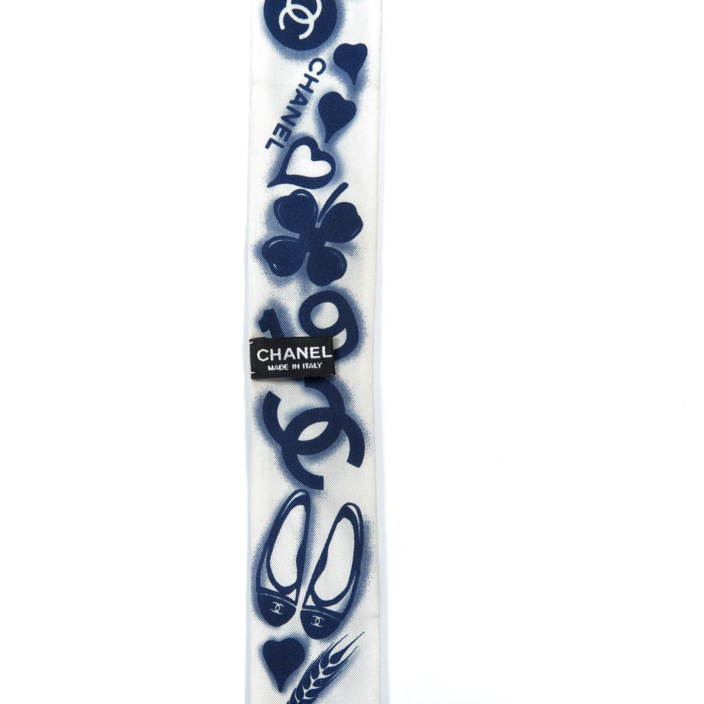 Silk CC Slim Bandeau Scarf White Blue