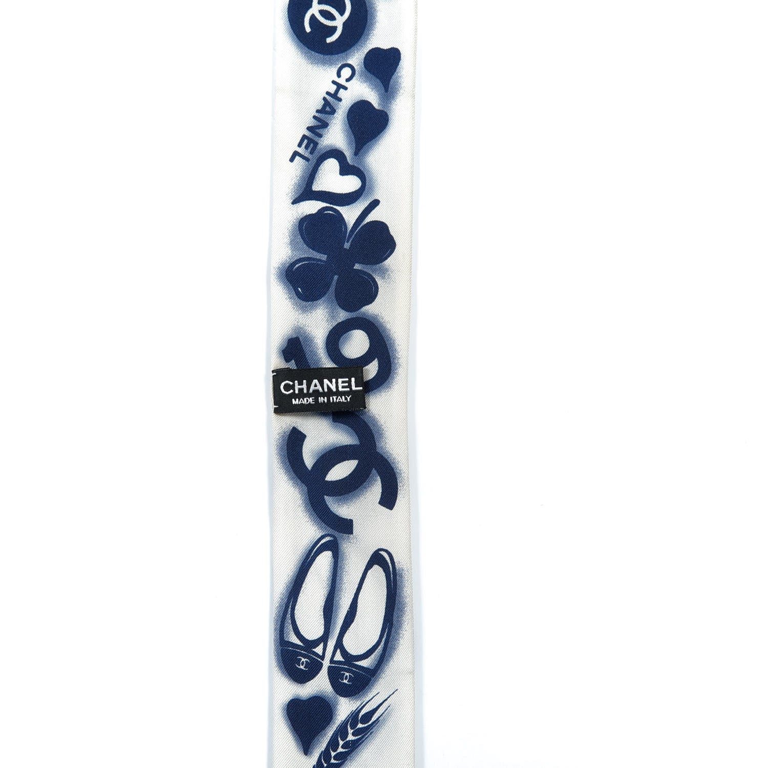 Chanel Silk CC Slim Bandeau Scarf White Blue 3 of 4