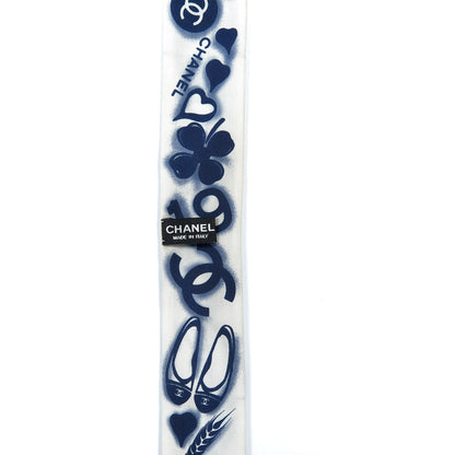 Chanel Silk CC Slim Bandeau Scarf White Blue 3 of 4