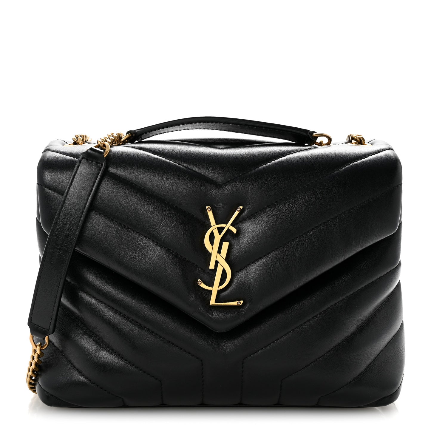 Calfskin Y Quilted Monogram Small Loulou Chain Satchel Black