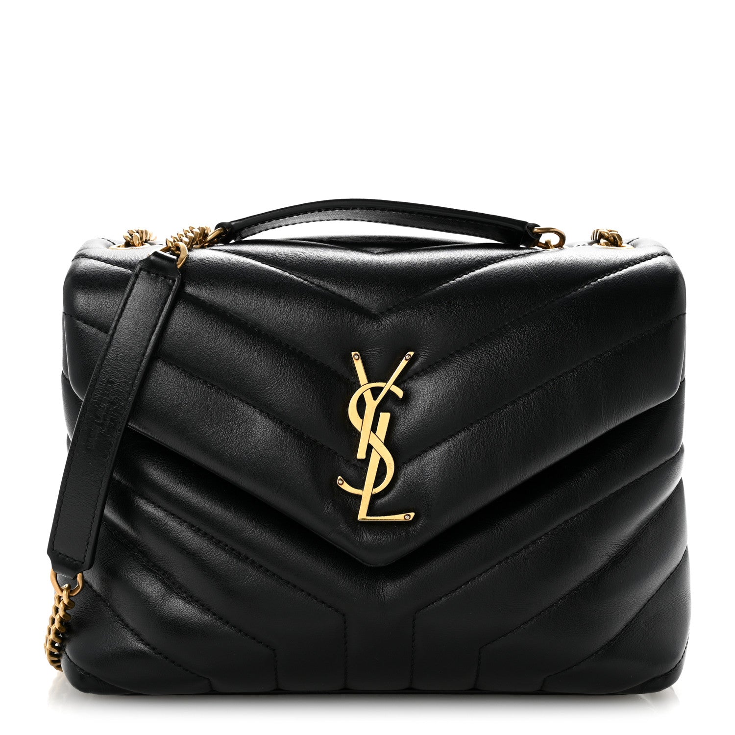 Saint Laurent Calfskin Y Quilted Monogram Small Loulou Chain Satchel Black 1 of 14