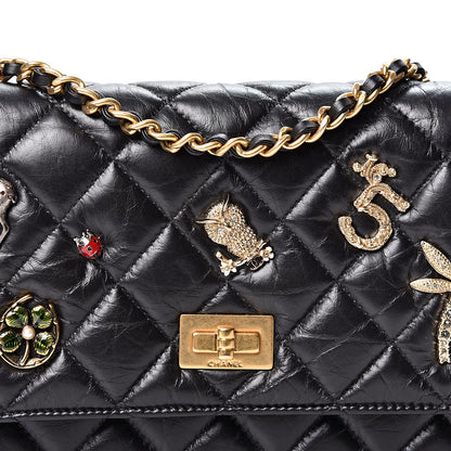 Chanel Aged Calfskin Quilted Lucky Charms 2.55 Reissue Wallet On Chain WOC Black 10 of 11