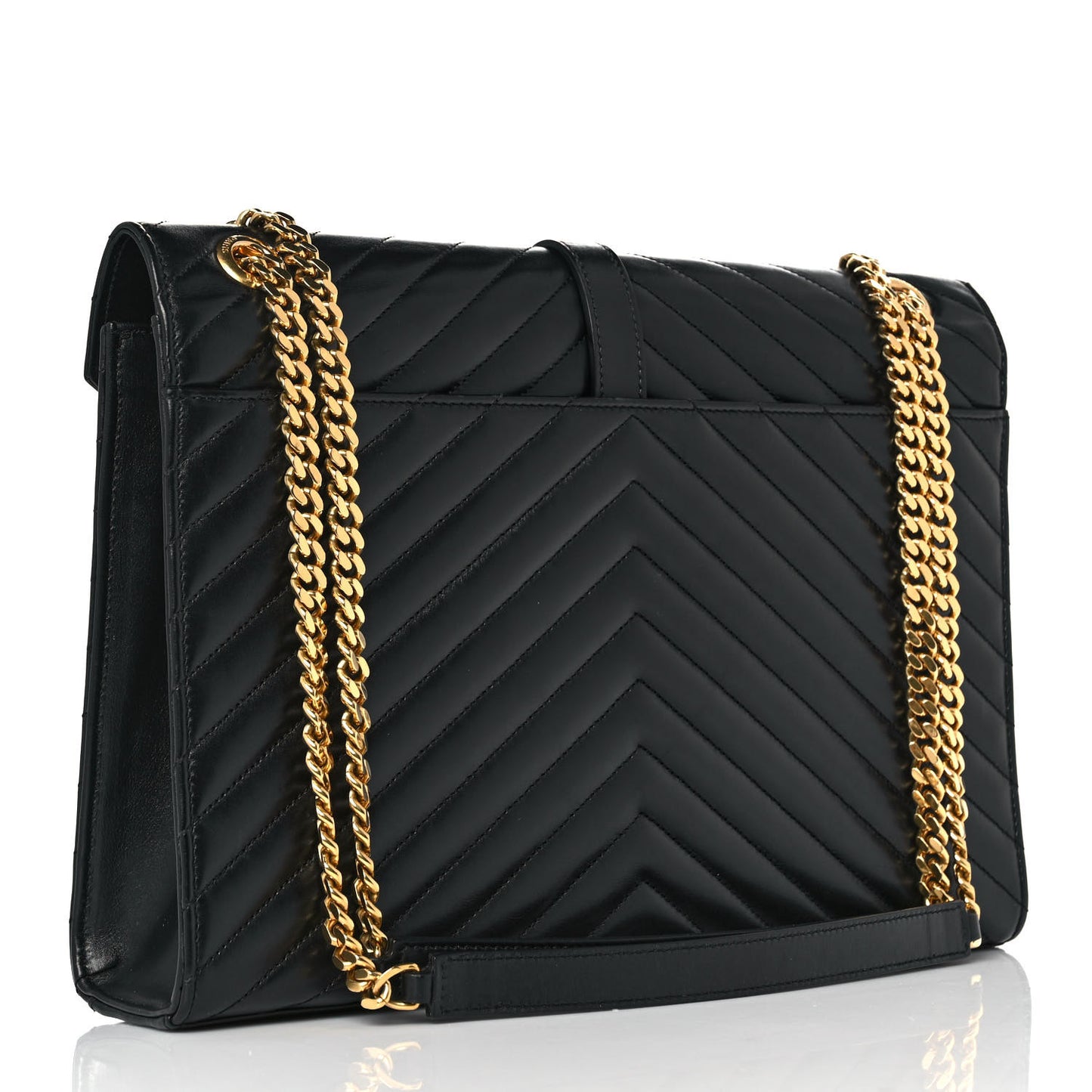 Smooth Calfskin Matelasse Chevron Large Monogram Satchel Black