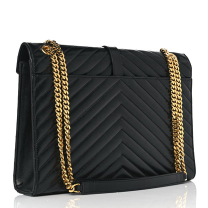 Saint Laurent Smooth Calfskin Matelasse Chevron Large Monogram Satchel Black 3 of 9