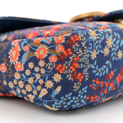 Gucci Cotton Calfskin Matelasse Floral Print Small GG Marmont Shoulder Bag Blue Red Deep Ocean Blue 9 of 11