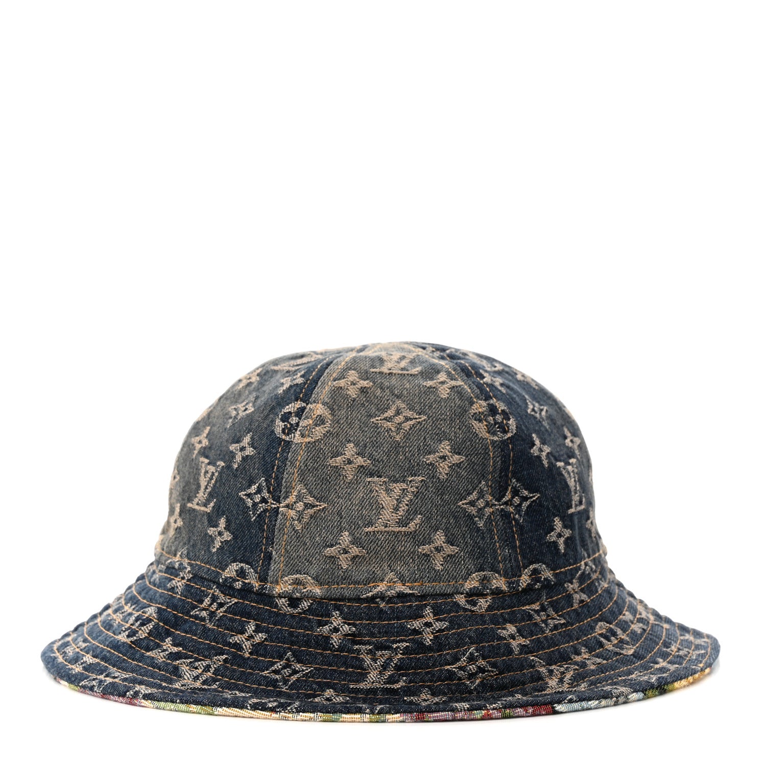 Louis Vuitton Monogram Tapestry Reversible Bucket Hat 58 Blue Multicolor 8 of 14