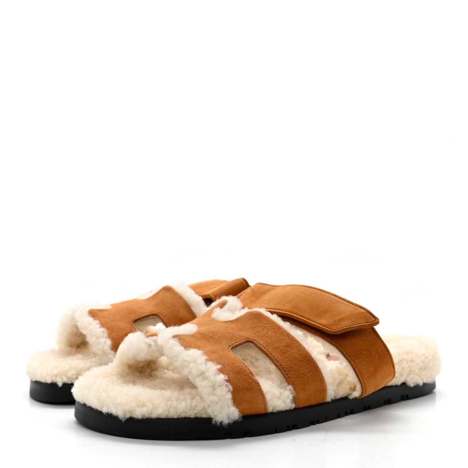 Hermes Suede Goatskin Woolskin Womens Chypre Sandals 38 Naturel Ecru 3 of 11