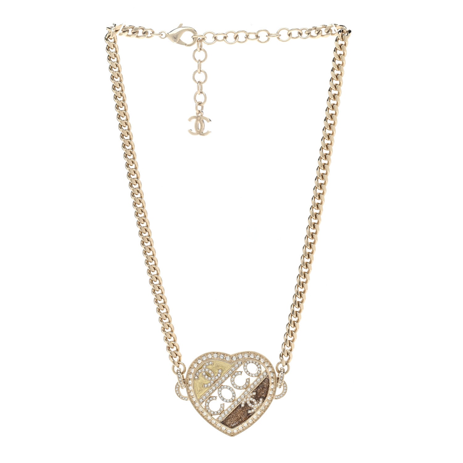 Chanel Crystal Crystal CC Coco Heart Necklace Gold 3 of 6