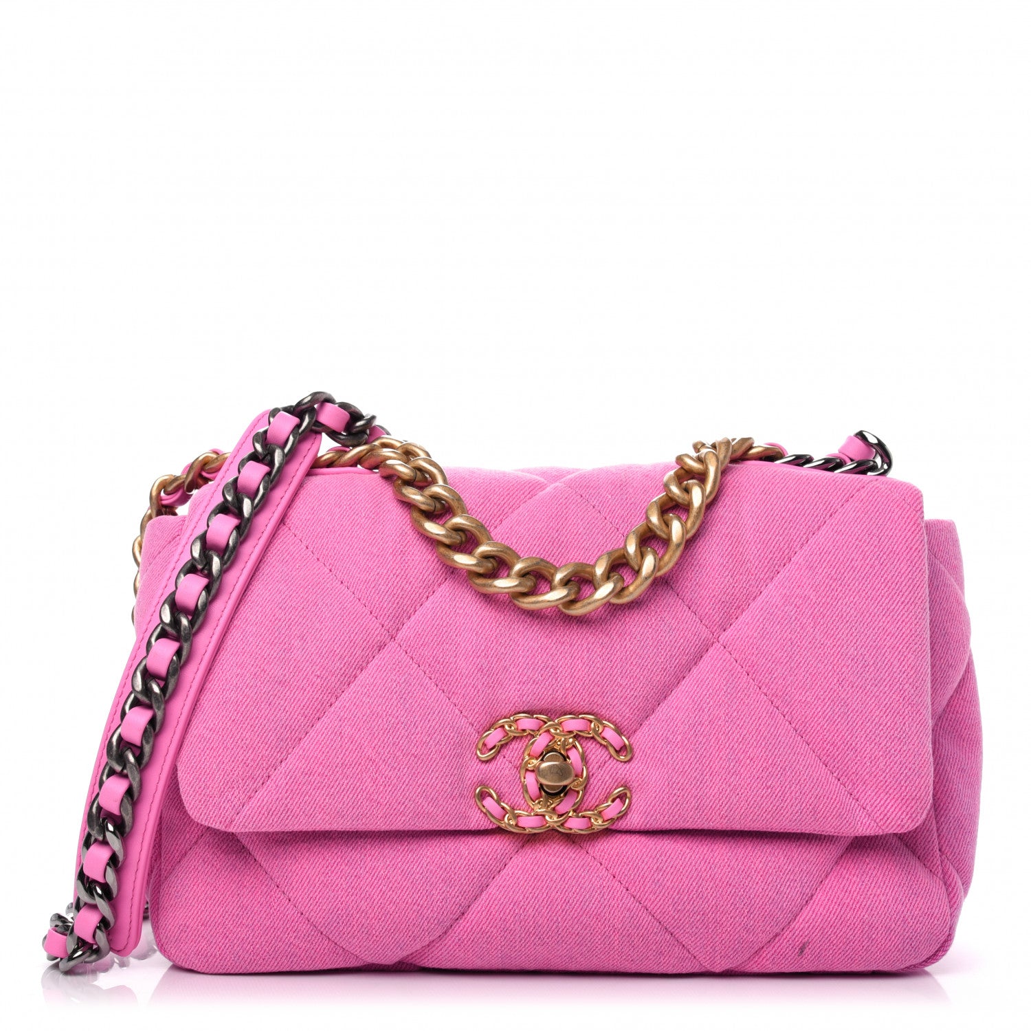 Chanel Denim Quilted Medium 19 Flap Neon Pink 1 of 9