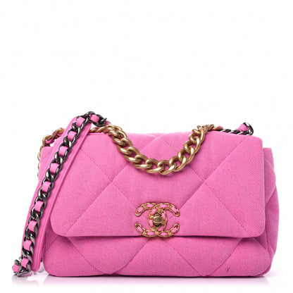 Chanel Denim Quilted Medium 19 Flap Neon Pink 1 of 9