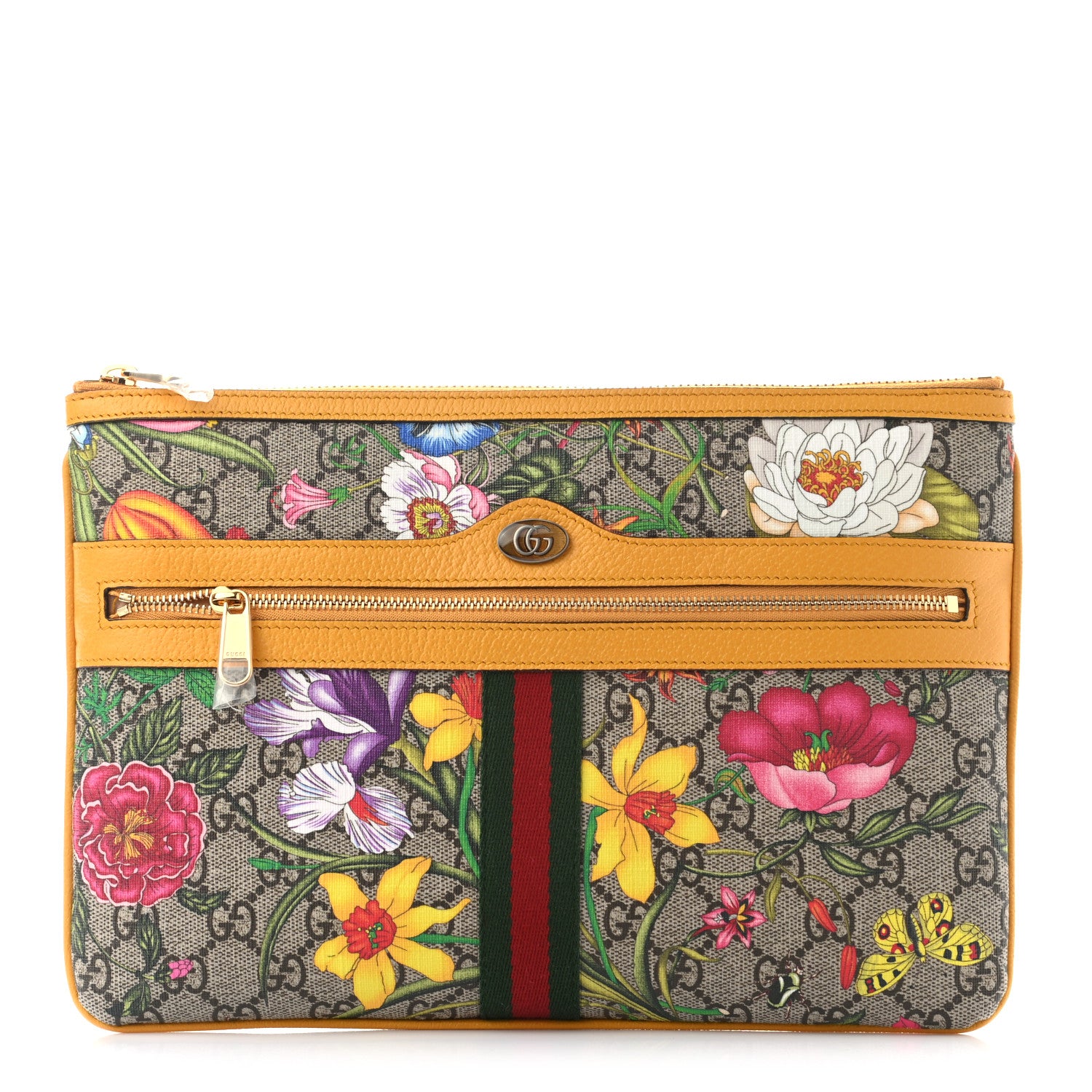 Gucci GG Supreme Monogram Flora Large Ophidia Pouch Clutch Beige Multicolor Crop 1 of 7