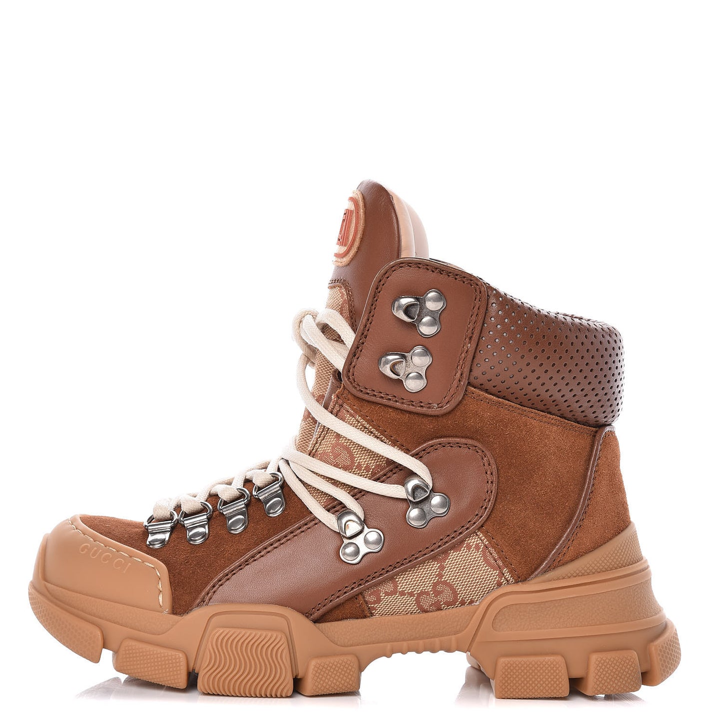 X SEGA Suede Calfskin GG Monogram Womens Flashtrek High-Top Sneakers 35.5 New Cuir Beige Ruggine