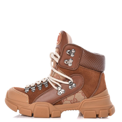 Gucci X SEGA Suede Calfskin GG Monogram Womens Flashtrek High-Top Sneakers 35.5 New Cuir Beige Ruggine 1 of 10